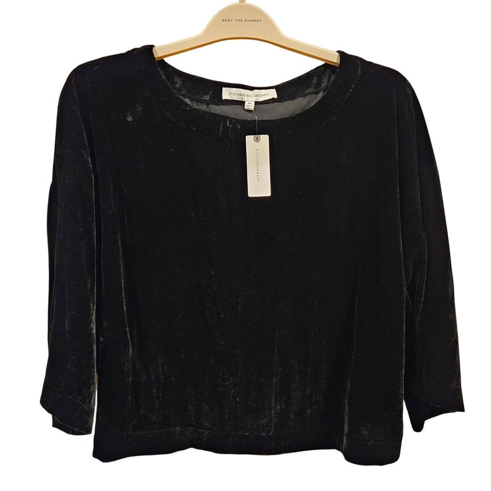 NWT Cupcakes and Cashmere Black Velvet Boxy Michaela Boat Neck Top Anthropologie